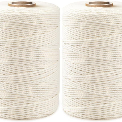 1,200ft (600ft x 2Rolls) Butchers Twine 2mm Cotton String for Cooking Kitchen Meat Turkey Sausage Roasting Baking Gift Wrapping DIY Crafts Crocheting Knitting Naturalwhite ( X 600 Feet ) / Pc 2 Pcs