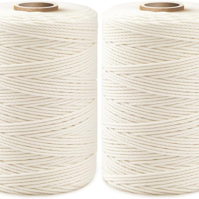 1,200ft (600ft x 2Rolls) Butchers Twine 2mm Cotton String for Cooking Kitchen Meat Turkey Sausage Roasting Baking Gift Wrapping DIY Crafts Crocheting Knitting Naturalwhite ( X 600 Feet ) / Pc 2 Pcs