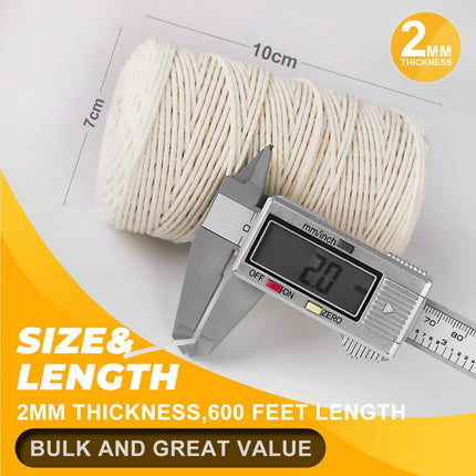 1,200ft (600ft x 2Rolls) Butchers Twine 2mm Cotton String for Cooking Kitchen Meat Turkey Sausage Roasting Baking Gift Wrapping DIY Crafts Crocheting Knitting Naturalwhite ( X 600 Feet ) / Pc 2 Pcs.