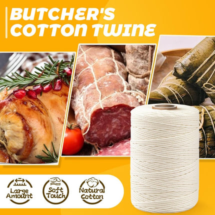 1,200ft (600ft x 2Rolls) Butchers Twine 2mm Cotton String for Cooking Kitchen Meat Turkey Sausage Roasting Baking Gift Wrapping DIY Crafts Crocheting Knitting Naturalwhite ( X 600 Feet ) / Pc 2 Pcs.