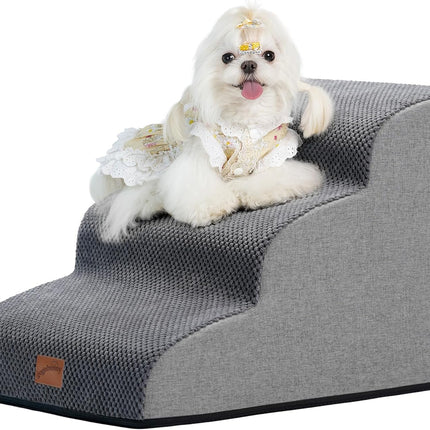 Ramp Dog Stairs for Couch Sofa and Chair 15.7" H, 3-Step Pet Steps Small Dogs Cats, Non-Slip Waterproof Fabric Cover, Stable Balanced Indoor Step, Pets Friendly, Grey (22.4"D x 15.7"W 15.7"H).