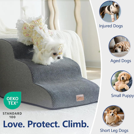 Ramp Dog Stairs for Couch Sofa and Chair 15.7" H, 3-Step Pet Steps Small Dogs Cats, Non-Slip Waterproof Fabric Cover, Stable Balanced Indoor Step, Pets Friendly, Grey (22.4"D x 15.7"W 15.7"H).