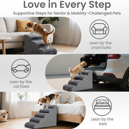Ramp Dog Stairs for Couch Sofa and Chair 15.7" H, 3-Step Pet Steps Small Dogs Cats, Non-Slip Waterproof Fabric Cover, Stable Balanced Indoor Step, Pets Friendly, Grey (22.4"D x 15.7"W 15.7"H).