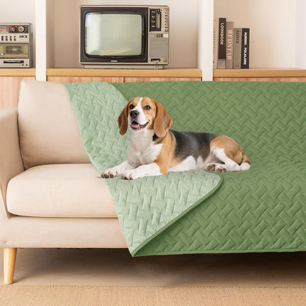 100% Double Sided Waterproof Dog Blanket Soft Pet Bed Cover Reversible Protect Furniture Couch Sofa Car for Puppy Cat Kids (Dark Green/Light Green, 52x82 Inch (Pack of 1)) Dark Green 1).