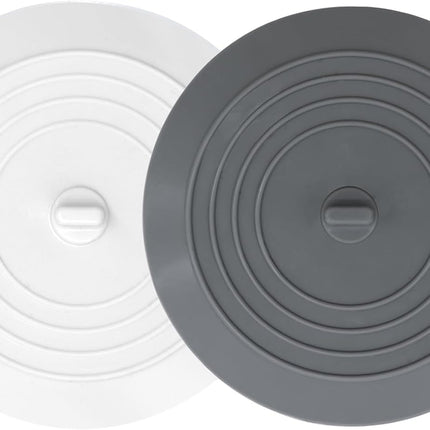 Bathtub Drain Stopper 2 Pack, 5 inches Silicone Tub Shower Cover, Bath Plug Hair Stopper,Universal Flat Suction Renter Friendly Accessories (White&Grey, inch) White&grey -.