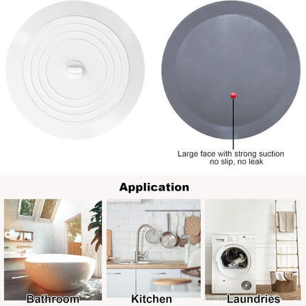 Bathtub Drain Stopper 2 Pack, 5 inches Silicone Tub Shower Cover, Bath Plug Hair Stopper,Universal Flat Suction Renter Friendly Accessories (White&Grey, inch) White&grey -.