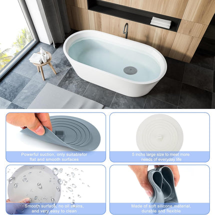 Bathtub Drain Stopper 2 Pack, 5 inches Silicone Tub Shower Cover, Bath Plug Hair Stopper,Universal Flat Suction Renter Friendly Accessories (White&Grey, inch) White&grey -.