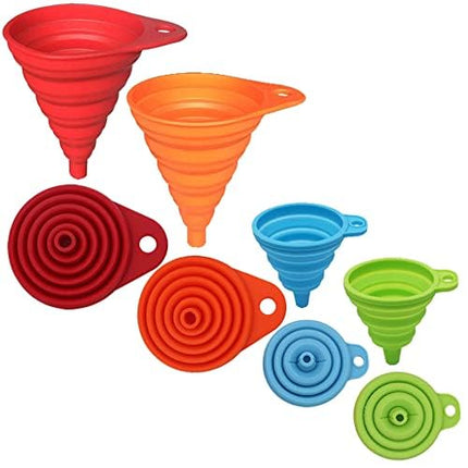 Kitchen Funnel Set 4 Pack, Food Grade Silicone Collapsible Funnels for Filling Water Bottle Liquid Transfer, Small and Large, Gadgets Accessories -.