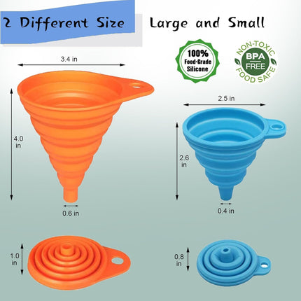 Kitchen Funnel Set 4 Pack, Food Grade Silicone Collapsible Funnels for Filling Water Bottle Liquid Transfer, Small and Large, Gadgets Accessories -.