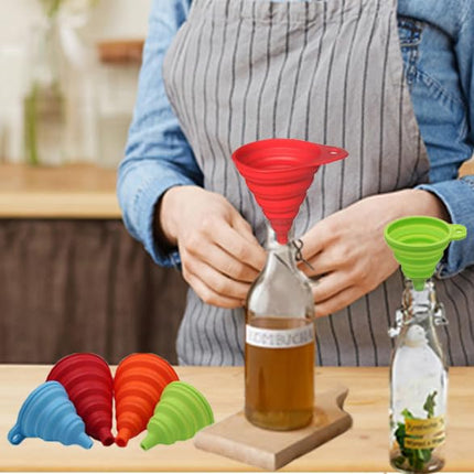 Kitchen Funnel Set 4 Pack, Food Grade Silicone Collapsible Funnels for Filling Water Bottle Liquid Transfer, Small and Large, Gadgets Accessories -.