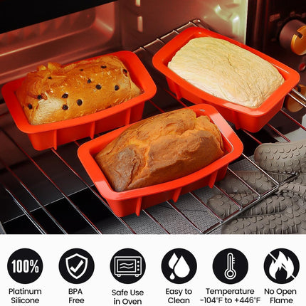 Silicone Mini Bread Loaf Pans for Baking, Small Pan Set of 4, 2.7x5.4 Inch Nonstick Molds Toast, Brownie, Loaf, Cake, Soaps Red -.