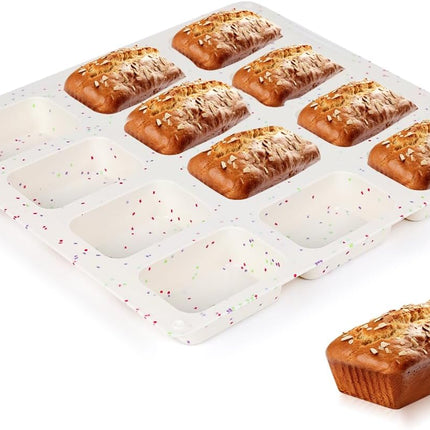 Mini Loaf Pan, Silicone Bread Pans 12 Cups for Baking Bread, Brownie, Cornbread, Cheesecake, Soap Nonstick Confetti -.