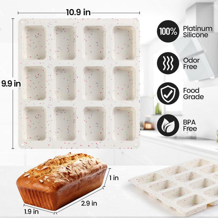 Mini Loaf Pan, Silicone Bread Pans 12 Cups for Baking Bread, Brownie, Cornbread, Cheesecake, Soap Nonstick Confetti -.