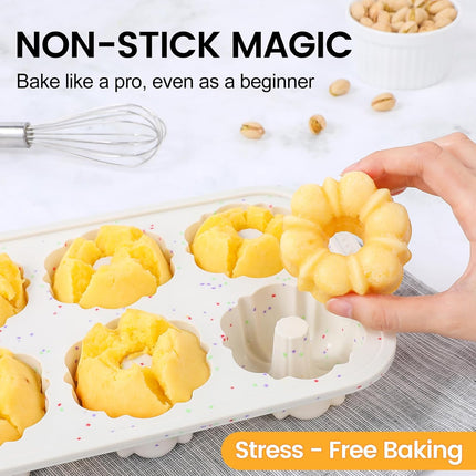 Mini Fluted Tube Pan with Metal Reinforced Frame, 6-Cavity Silicone Nonstick Small Cake Molds 2Pcs for Chocoflan, Donuts, Cornbread, Brownies, Jellies BPA Free - Mini-3“: 2pcs.