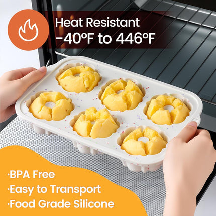 Mini Fluted Tube Pan with Metal Reinforced Frame, 6-Cavity Silicone Nonstick Small Cake Molds 2Pcs for Chocoflan, Donuts, Cornbread, Brownies, Jellies BPA Free - Mini-3“: 2pcs.