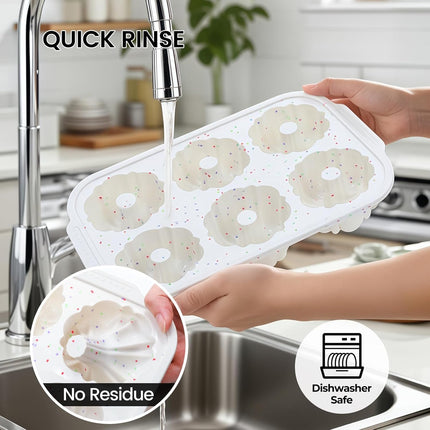 Mini Fluted Tube Pan with Metal Reinforced Frame, 6-Cavity Silicone Nonstick Small Cake Molds 2Pcs for Chocoflan, Donuts, Cornbread, Brownies, Jellies BPA Free - Mini-3“: 2pcs.