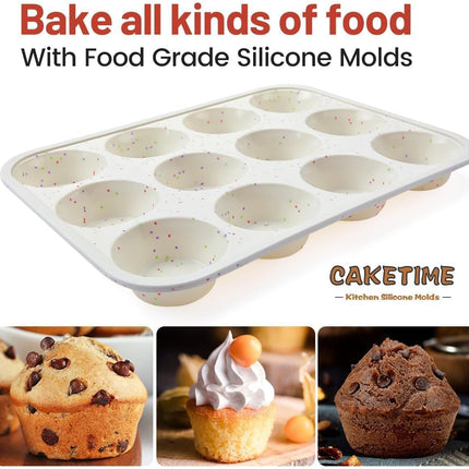 Silicone Muffin Pan, Metal Reinforced Frame Cupcake Pan 12 Cups Regular Size Easy to Move in or Out of Oven Non-Stick (2) Confetti: 2pcs -.