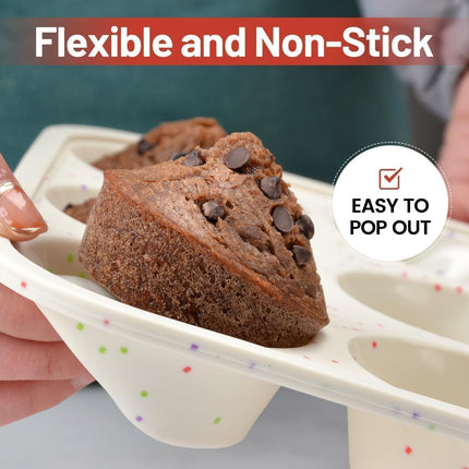 Silicone Muffin Pan, Metal Reinforced Frame Cupcake Pan 12 Cups Regular Size Easy to Move in or Out of Oven Non-Stick (2) Confetti: 2pcs -.
