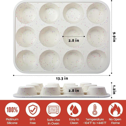 Silicone Muffin Pan, Metal Reinforced Frame Cupcake Pan 12 Cups Regular Size Easy to Move in or Out of Oven Non-Stick (2) Confetti: 2pcs -.
