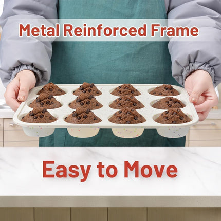 Silicone Muffin Pan, Metal Reinforced Frame Cupcake Pan 12 Cups Regular Size Easy to Move in or Out of Oven Non-Stick (2) Confetti: 2pcs -.