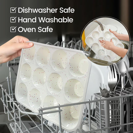 Silicone Muffin Pan, Metal Reinforced Frame Cupcake Pan 12 Cups Regular Size Easy to Move in or Out of Oven Non-Stick (2) Confetti: 2pcs -.
