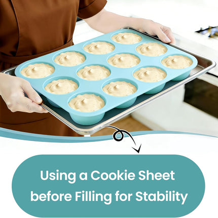 Silicone Muffin Pan, Regular Size 12 Cups Non Stick Cupcake Pan for Baking, Light Blue -.