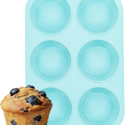 Jumbo Muffin Pan, 6 Cup Silicone 3.5 Inch Large Tin for Baking Giant Homemade Muffins, Cupcakes, Frittatas Non Stick -.