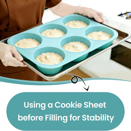 Jumbo Muffin Pan, 6 Cup Silicone 3.5 Inch Large Tin for Baking Giant Homemade Muffins, Cupcakes, Frittatas Non Stick -.