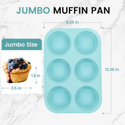 Jumbo Muffin Pan, 6 Cup Silicone 3.5 Inch Large Tin for Baking Giant Homemade Muffins, Cupcakes, Frittatas Non Stick -.