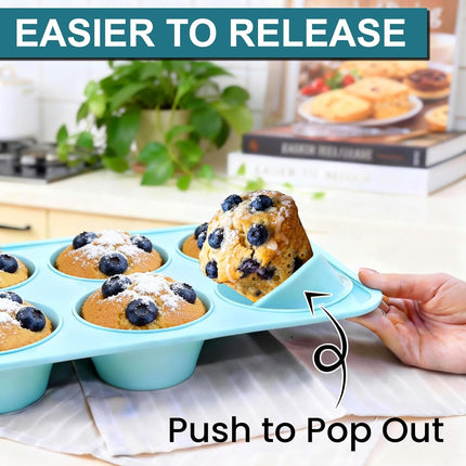 Jumbo Muffin Pan, 6 Cup Silicone 3.5 Inch Large Tin for Baking Giant Homemade Muffins, Cupcakes, Frittatas Non Stick -.