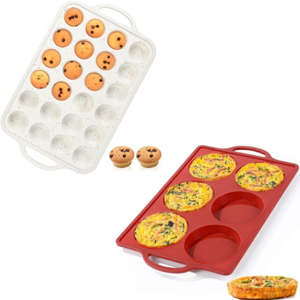 Metal Reinforced Frame Silicone Mini Muffin Pan- 24 Cups &Silicone Top Pan with Frame-4 Inch -.