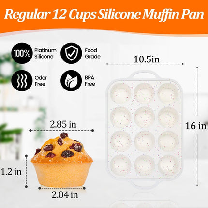 Silicone Regular Size Muffin Pan 12 Cups & Jumbo with Metal Reinforced Frame -.