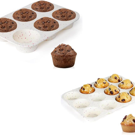 Silicone Jumbo Muffin Pan 6 Cups & Regular Size 12 -.