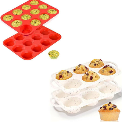 Metal Reinforced Frame Regular Size Cupcake Pans ＆ Silicone Muffin Pan Nonstick 2 Pack Food Grade -.