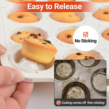 Mini Cupcake Pans & Regular Size Pan with Handle 12 Cups, Metal Reinforced Frame Silicone Muffin Nonstick 24 Cups Easy to -.