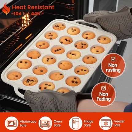 Mini Cupcake Pans & Regular Size Pan with Handle 12 Cups, Metal Reinforced Frame Silicone Muffin Nonstick 24 Cups Easy to -.
