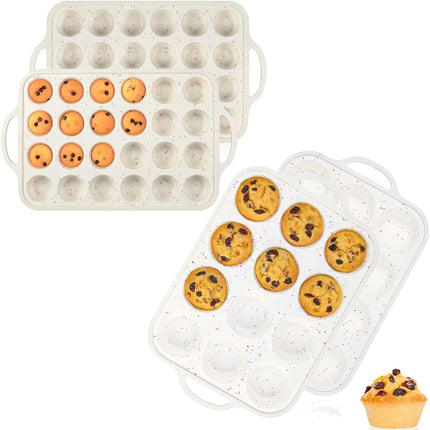 Silicone Muffin Pan, Metal Reinforced Frame Regular Size Pans Nonstick 12 Cups & Mini Cupcake 24 -.