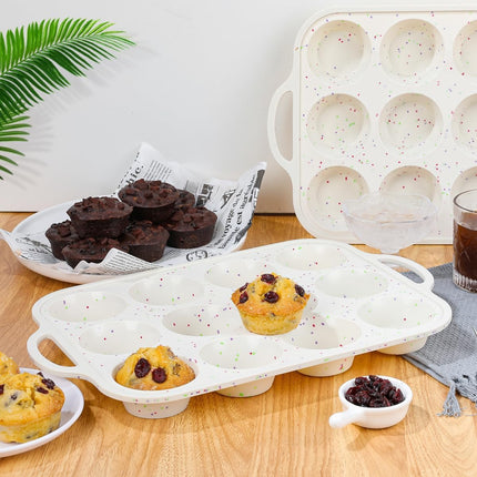 Silicone Muffin Pan, Metal Reinforced Frame Regular Size Pans Nonstick 12 Cups & Mini Cupcake 24 -.