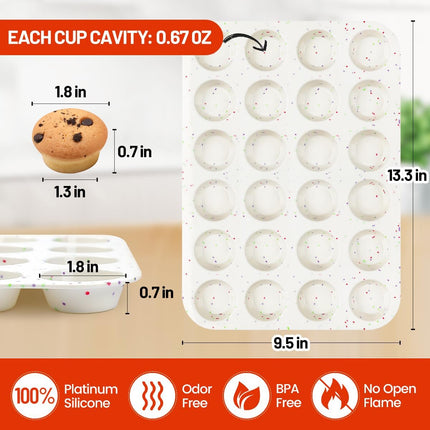 Silicone Muffin Pan, Regular & Mini Size Pan for Baking 12 Cups 24 Non Stick Cupcake Confetti -.