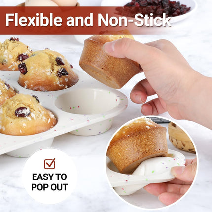 Silicone Muffin Pan, Regular & Mini Size Pan for Baking 12 Cups 24 Non Stick Cupcake Confetti -.