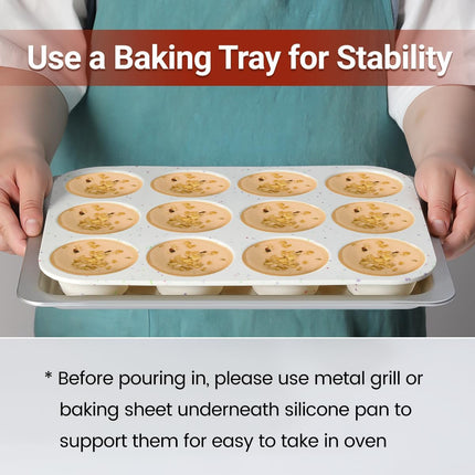Silicone Muffin Pan, Regular & Mini Size Pan for Baking 12 Cups 24 Non Stick Cupcake Confetti -.