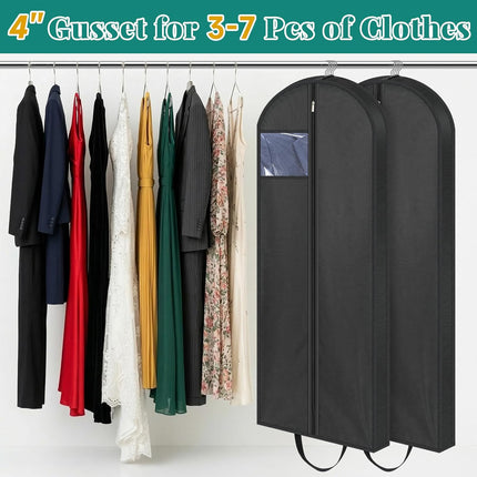 65" Long Garment Bags for Travel, Dress Hanging Clothes, Wedding Cover Women, Closet Storage Gowns, Coats, Black, 4 Pack -.