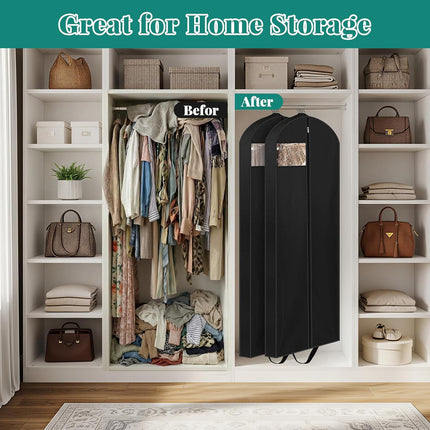 65" Long Garment Bags for Travel, Dress Hanging Clothes, Wedding Cover Women, Closet Storage Gowns, Coats, Black, 4 Pack -.