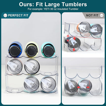 LARGER Compartment - Stackable Water Bottle Organizer Holder for Stanley & Others' Large Tumbler Clear Wine Rack, Cup Cabinet Home Countertop Fridge Pantry Shelf, 3 Tier Hold 9.