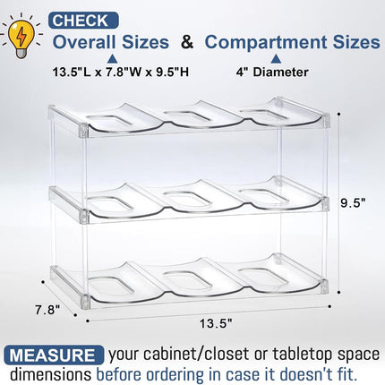 LARGER Compartment - Stackable Water Bottle Organizer Holder for Stanley & Others' Large Tumbler Clear Wine Rack, Cup Cabinet Home Countertop Fridge Pantry Shelf, 3 Tier Hold 9.