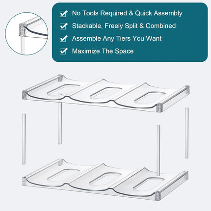 LARGER Compartment - Stackable Water Bottle Organizer Holder for Stanley & Others' Large Tumbler Clear Wine Rack, Cup Cabinet Home Countertop Fridge Pantry Shelf, 3 Tier Hold 9.