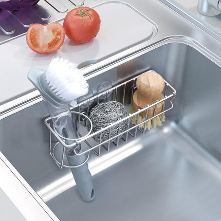 3-In-1 Sponge Holder for Kitchen Sink with Suction Cups & Adhesive Hook , In-sink Holder, Wall Hanging Caddy Organizer Rack - Sponge, Dish Cloth, Brush, Scrubber 304 Stainless Steel Silver 3-in-1.