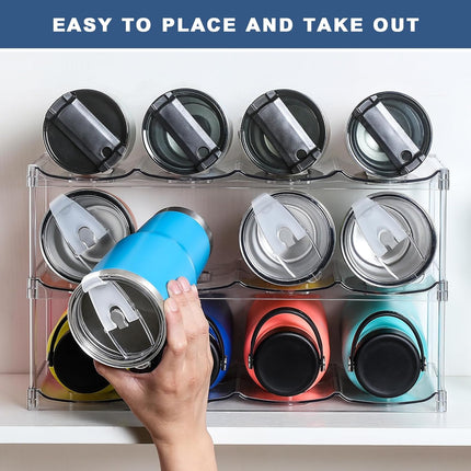 LARGER Compartment - 3 Tier Stackable Water Bottle Organizer Holder for Stanley 40oz & Others' Large Tumbler Clear Wine Rack, 12 Cup Cabinet Home Countertop Fridge Pantry Shelf Hold.