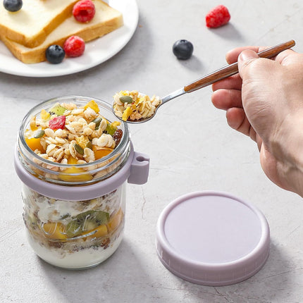 6 Pack Overnight Oats Containers with Lids and Spoons, 16 oz Glass Mason Jars, Large Capacity Airtight Jars for Milk, Cereal, Fruit colors -.