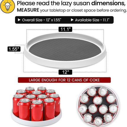 12-Inch Non-Skid Turntable Lazy Susan Organizer [4 Pack] - Spinning Rack for Cabinet Table Top, Pantry Organization Storage, Kitchen, Fridge, Vanity, Countertop, Under Sink Organizing, Spice Spinner 4.
